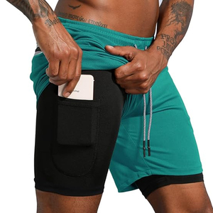 Custom <b>Men</b> 2 In 1 Gym <b>Shorts</b> <b>Compression</b> Liner Running Workout <b>Shorts</b> Phone Pocket Wholesale Supplier OEM - Product Image 4