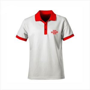 Polo de sport d'été pour hommes – T-shirt uni ODM à séchage rapide, respirant, coupe ample, manches courtes, pour activités de plein air – Blanc et rouge - Product Image 1