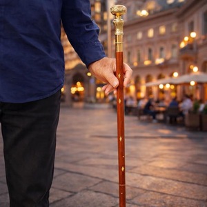 Bâtons de marche rustiques modernes en bois naturel écologique avec poignée en laiton poli, idéaux pour les cadeaux - Product Image 2