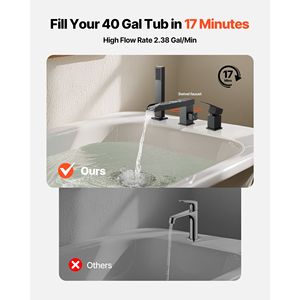 Rubinetto per vasca da bagno stile Romano con cascata a 3 fori e soffione doccia a 1 maniglia per ville - Product Image 2