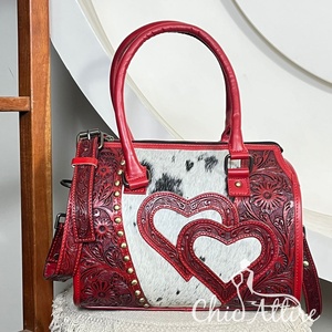Sac de voyage en cuir de vachette fait main, grand format, motif cœur, style vintage floral, sac à main Speedy, vente en gros d'usine - Product Image 1