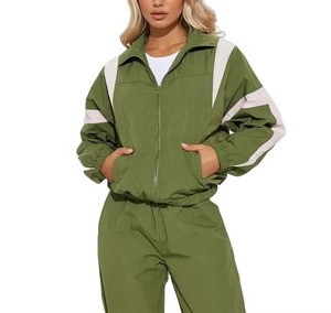 Ensemble coupe-vent vert olive pour homme, survêtement décontracté color block, vêtements d'extérieur d'automne, pantalon de jogging, col rabattu, respirant - Product Image 3