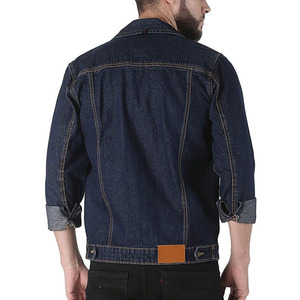 Veste en jean bleu foncé pour homme, décontractée, en coton, boutonnée, coupe classique, lavable, avec surpiqûres, pour l'automne - Product Image 5