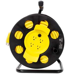 Carrete de cable de extensión retráctil de alta resistencia de 100 pies con 4 tomas con conexión a tierra, cubierta antipolvo y 4 tomas de corriente - Product Image 5