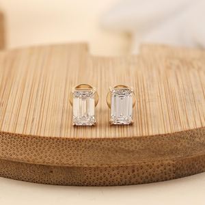 Moissanite 925 Sterling Silver 14K Gold Plated <b>Stud</b> Earrings Minimal Luxury Elegant Silver Jewelry Gift For Her - Product Image 1