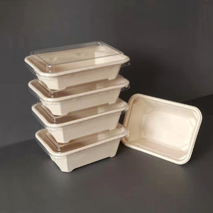 Contenedor de Alimentos Rectangular Biodegradable y Compostable de Pulpa de Caña de Azúcar, Ecológico, de 450 ml, 550 ml, 650 ml, 750 ml, con Tapa - Product Image 1