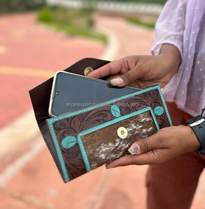มาใหม่มือเครื่องมือแกะสลักกระเป๋าสตางค์ Turquoise คลัทช์ผมมีสไตล์บนหนัง Cowhide กระเป๋าสตางค์หลายใช้กระเป๋าสตางค์หนังตะวันตก - Product Image 5