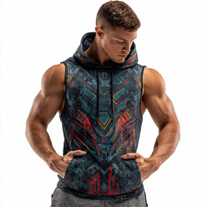 Workout Sublimation Sleeveless Hoodie Men Gym <b>Trainer</b> Printed Sleeveless Singlet Tops Wholesale Sublimation Sleeveless Hood Vest - Product Image 6