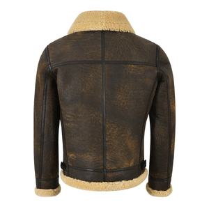 Veste en cuir de mouton marron Style Vintage pour homme, vêtement d'hiver chaud en fausse fourrure - Product Image 6