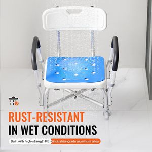 Sedia da doccia regolabile in altezza con braccioli imbottiti traversa rinforzata con 400 libbre di capacità per gli anziani attrezzature di sicurezza per il bagno - Product Image 4