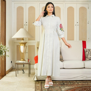 Elegante Vestido Camisero de Lino y Algodón para Mujer - Product Image 1
