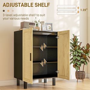 Mobile da Cucina Boho Nero e Rovere Naturale con 2 Ante in Rattan, Ripiani Regolabili per Sala da Pranzo, per Uso in Villa - Product Image 6