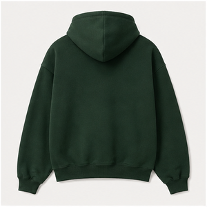 Sweat à capuche homme personnalisable vert forêt, coupe décontractée cocoon, cordon de serrage ton sur ton, poche kangourou, en molleton de coton doux MHOOD-0008 - Product Image 2
