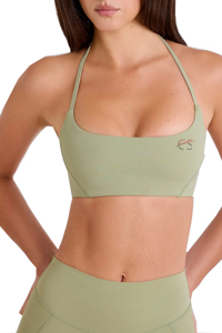 Soutien-gorge de sport vert olive à bretelles croisées, maintien élevé, haut d'entraînement, design sans coutures - Product Image 4