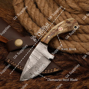 Cuchillo de bolsillo EDC mini de 3 pulgadas hecho a mano de acero de Damasco con mango de cuerno de carnero para camping, supervivencia al aire libre, caza multiusos y bricolaje - Product Image 2