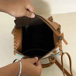 Luxury New Arrival 7.5" Speedy Duffle Bag Hand Painted Desert Cactus Cowhide <b>Leather</b> Boutique Duffle Purse Travel Tote for Women - Product Image 5