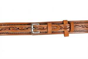 Western Genuine Leather <b>Belt</b> With Geometric Braided Pattern Silver Alloy Pin Buckle <b>Vintage</b> Style - Product Image 4