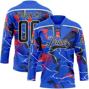 Maillot de hockey sur glace personnalisé, col en V, manches trois quarts, impression sublimée, logo des équipes, évacuation de l'humidité, vêtements unisexes pour adultes - Product Image 4