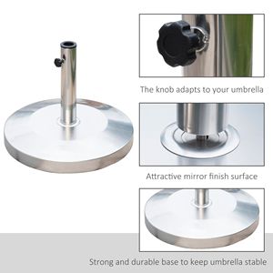 Base per Ombrellone da Esterno Rinforzata da 25 kg in Acciaio Inossidabile Rotondo con Finitura a Specchio per Cortile, Raggio 2m 2.7m 3m - Product Image 5
