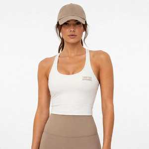 Camiseta Deportiva de Punto Elástica con Cuello Redondo para Mujer, Blanca, Transpirable, Estilo Crop - Product Image 1