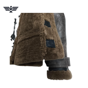 Blouson aviateur en cuir véritable pour homme, doublure en fausse fourrure, col rabattable, simple boutonnage, imperméable, à capuche, pour l'hiver - Product Image 4