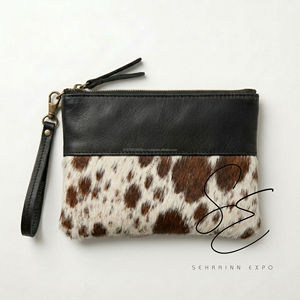 Handmade Cowhide Leather Wristlet <b>Wallet</b> Hair On Hide Western Clutch Zipper Travel Pouch Women OEM Custom - Product Image 2