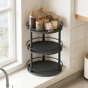 Round <b>Spice</b> Rack Countertop Kitchen Organizer Rotating Storage Stand <b>Spice</b> <b>Jar</b> Holder For Home Kitchen Decor And Multi Use - Product Image 2