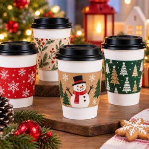 Manchons de tasses à café jetables en papier kraft biodégradable à thème de Noël, avec impression numérique, pour boissons chaudes - Product Image 2