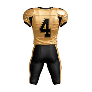 Nouvel ensemble maillot et pantalon de football américain pour homme, design or et noir, impression par sublimation, numéro 4, taille adulte, avec protections - Product Image 3