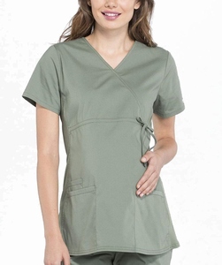 Blouse de travail vert olive pour femme, col en V, avec liens latéraux et poches, uniformes d'hôpital - Product Image 1