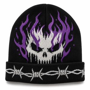Gorro de Punto Personalizado con Logotipo OEM ODM, Gorro de Invierno Cálido Unisex con Patrón de Llamas, Gorra de Moda Urbana, Proveedor Mayorista - Product Image 3