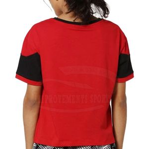 Womens Red <b>White</b> Black Color Blocked Stripe Round Neck Casual <b>Tshirt</b> Comfortable Cotton Fabric Soft Lightweight Summer Clothing - Product Image 2