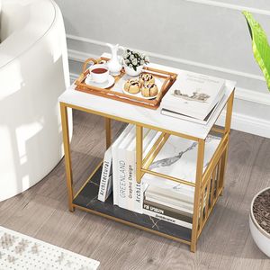 Tavolino a 3 Ripiani in Marmo con Ripiano Portaoggetti per Soggiorno - Product Image 3
