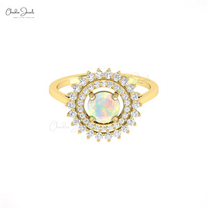 Natural 6mm Round Cut Ethiopian <b>Opal</b> Dual Halo <b>Ring</b> in 14k Solid Gold Diamond Classic Wedding <b>Ring</b> from Chordia Jewels - Product Image 4