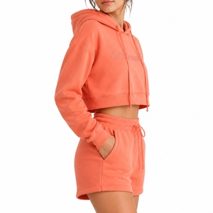 Custom Women's Crop Hoodie Shorts Set Comfort Fit Custom Made Bulk Orders Premium Activewear Set Premium Quality For Women <b>Wear</b> - Product Image 3