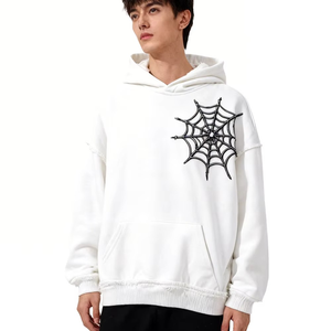 Sudadera con Capucha para Hombre, Diseño de Telaraña Gris, Estilo Casual para Otoño, Corte Regular, Tejido de Algodón, Logotipo en la Parte Delantera - Product Image 6