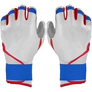Gants de frappe en cuir blanc avec garniture bleue et rouge, fermeture auto-agrippante, rembourrés, respirants, durables, unisexes, pour entraînement adulte, main gauche, tailles XL, XXL - Product Image 1