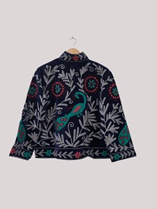Chaqueta de Terciopelo con Bordado Floral a Mano, Cuello Mandarín, Manga Larga, Talla Grande, Estilo Otoñal para Mujer - Product Image 3