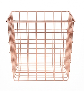 Modern <b>Square</b> Metal Wire <b>Storage</b> <b>Basket</b> Copper Finish Stackable Design Multi Purpose Neatening Organizer - Product Image 3