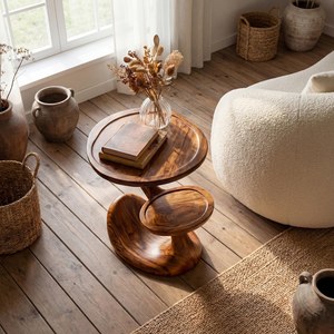 Solid Wood Sculptural Handmade Eco-Friendly Durable Modern Double Shelf Coffee <b>Table</b> Natural Living Room Furniture - Product Image 3