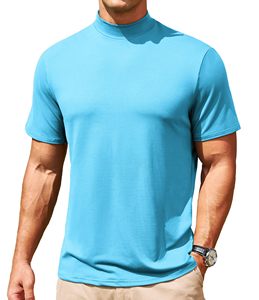 Men's <b>Mock</b> Turtleneck Short Sleeve Soft Lightweight Casual Basic T-Shirts Floral Print Pullover <b>Tops</b> Washed 100% Polyester Front - Product Image 1