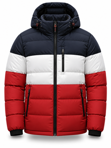 Chaqueta Acolchada con Capucha para Hombre, Diseño Color Block, Cálida, Cortavientos, con Cierre, Informal, Relleno de Poliéster, Largo Regular - Product Image 1