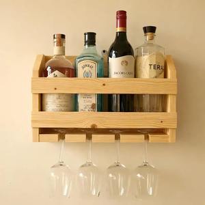 Étagère murale en bois rustique avec porte-verres, support pour bouteilles de vin, meuble de rangement pour spiritueux à domicile - Product Image 4