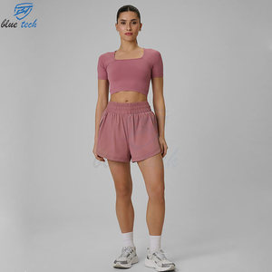 High Quality Plus Size Women Fitness Workout Set Front Shot Sleeve Crop Top Running Shorts Quick Dry Breathable Activewear Set - Product Image 1