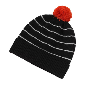 Unisex Striped Beanie <b>Hat</b> Knitted Winter <b>Cap</b> with Pom Pom 100 Acrylic Cuffed Design for Adults 56-58CM Head Circumference - Product Image 2