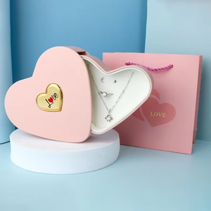 Romantic Love Pendant Ring Necklace <b>Packing</b> <b>Box</b> Double Heart Shaped Jewelry Gift <b>Box</b> - Product Image 3