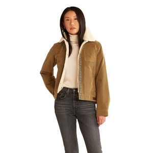 Women's Corduroy Trucker <b>Jacket</b> With Faux Fur Lining Button Closure Solid Color Autumn Wear Regular Fit Patch Pockets - Product Image 4