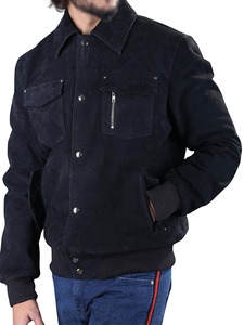 Black <b>Suede</b> Leather Men's Winter Bomber <b>Jacket</b> Vintage Breathable Premium Quality Good Price. - Product Image 4