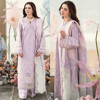 Ensemble Salwar Kameez Lavande pour Femme, en Coton Brodé, Coupe Ample Traditionnelle, Longueur Ras du Sol, Tenue Décontractée Style Inde Pakistan