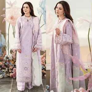 Venta Directa de Fábrica: Conjunto Salwar Kameez para Mujer con Bordado de Encaje y Cremalleras, 100% Algodón, Tela Lawn, Ropa Casual para Fiesta, Secado Rápido - Product Image 3